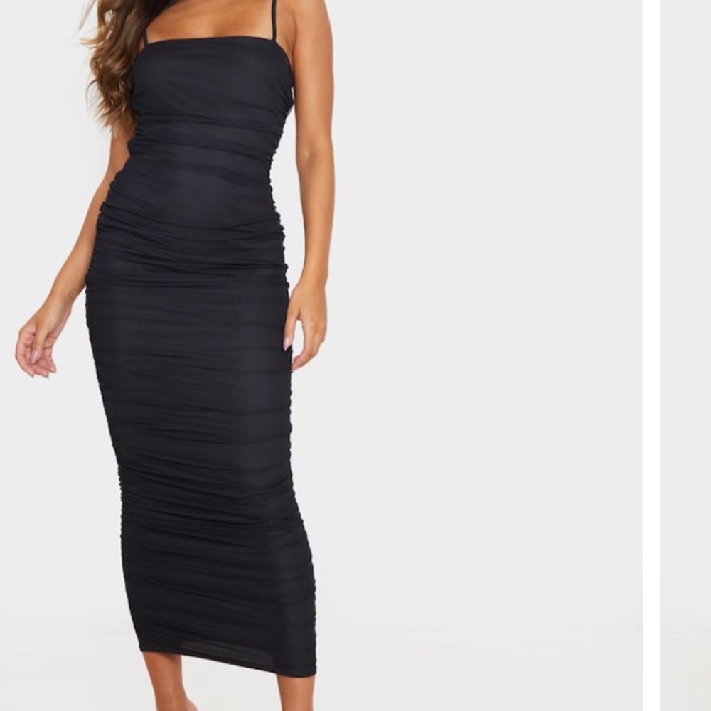 Black Ruched Midi Dress